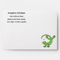 Cute happy green gecko greetings with bug cartoon