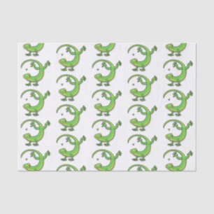 Cute happy green gecko greetings with bug cartoon tissue paper