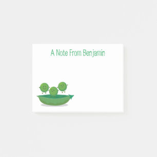 Cute happy green peas and pod cartoon illustration post-it notes