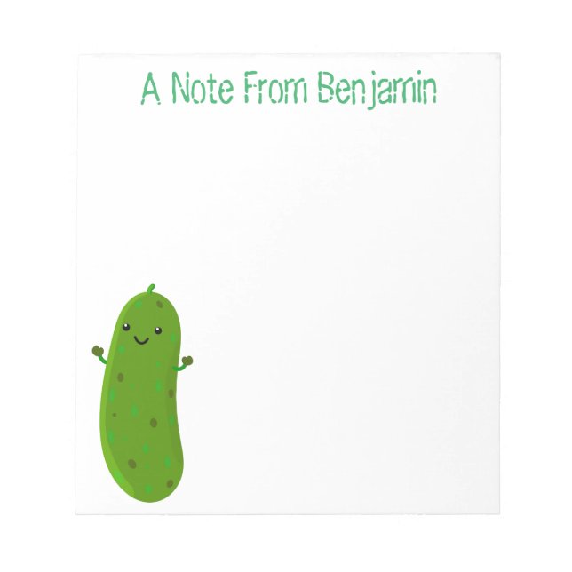 Cute happy green pickle cartoon illustration notepad (Front)