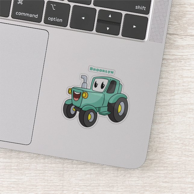 Cute happy green tractor cartoon  (Detail)