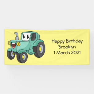 Cute happy green tractor cartoon banner