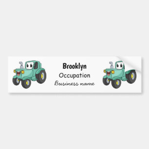 Cute happy green tractor cartoon bumper sticker