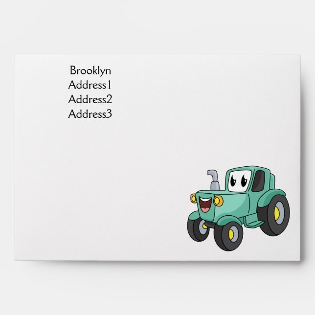 Cute happy green tractor cartoon  envelope (Front)
