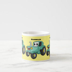 Cute happy green tractor cartoon espresso cup