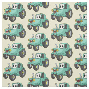 Cute happy green tractor cartoon  fabric