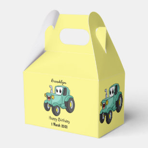 Cute happy green tractor cartoon favour box