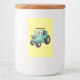 Cute happy green tractor cartoon food label