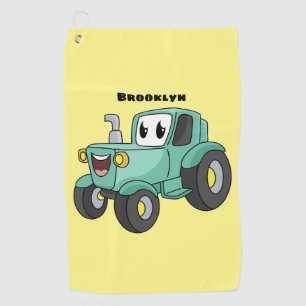 Cute happy green tractor cartoon golf towel