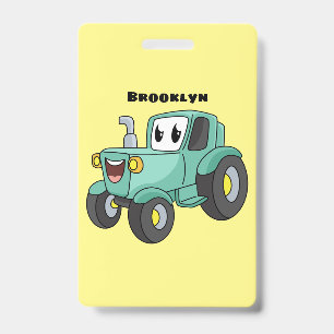 Cute happy green tractor cartoon ID badge