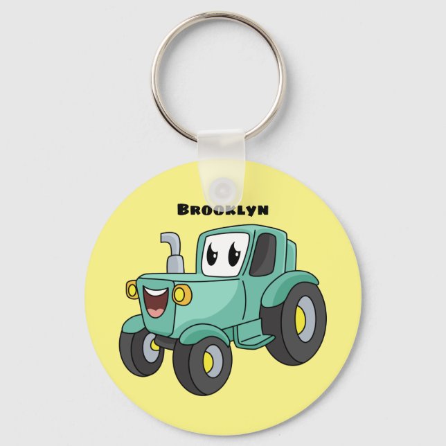 Cute happy green tractor cartoon key ring (Front)