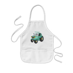 Cute happy green tractor cartoon kids apron