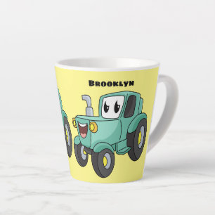Cute happy green tractor cartoon latte mug