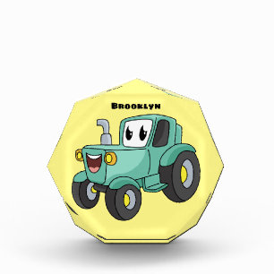 Cute happy green tractor cartoon photo block