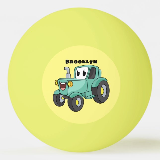 Cute happy green tractor cartoon ping pong ball (Front)