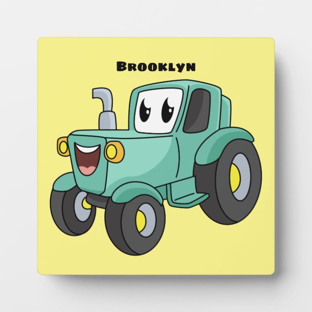 Cute happy green tractor cartoon plaque (Front)