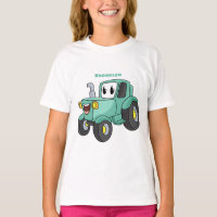 Cute happy green tractor cartoon