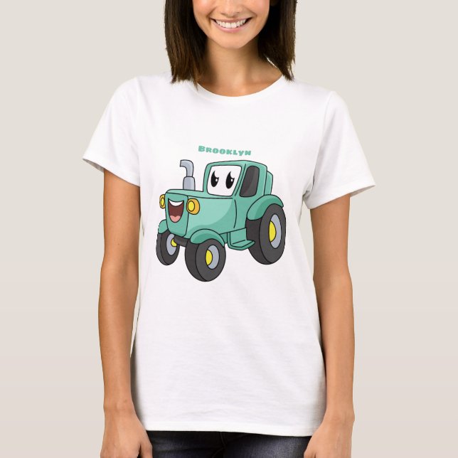 Cute happy green tractor cartoon T-Shirt (Front)