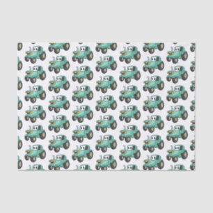 Cute happy green tractor cartoon tissue paper