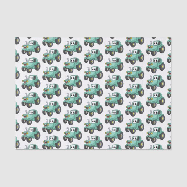Cute happy green tractor cartoon tissue paper (Front)