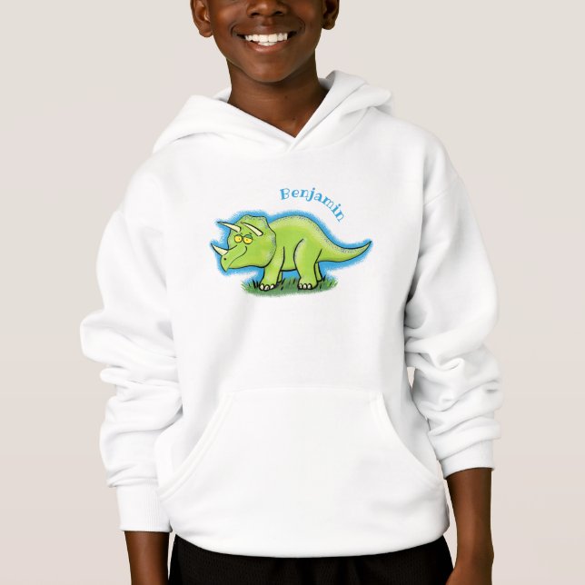 Cute happy green triceratops dinosaur cartoon (Front)
