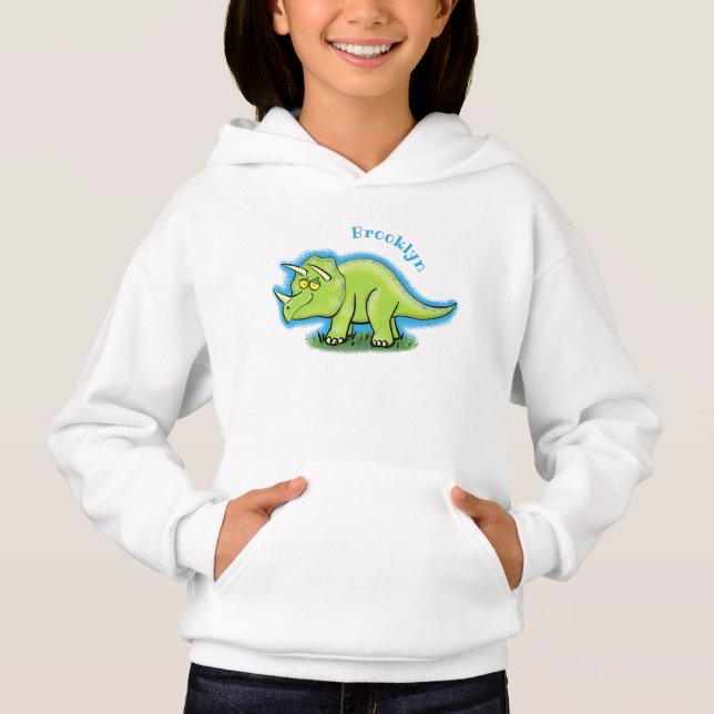 Cute happy green triceratops dinosaur cartoon (Front)