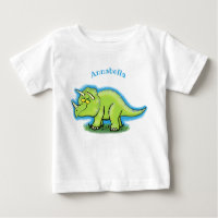 Cute happy green triceratops dinosaur cartoon
