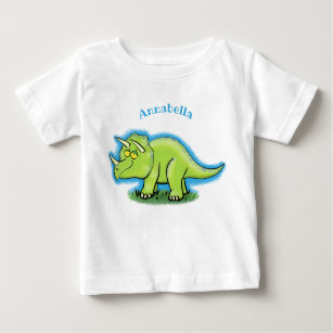 Cute happy green triceratops dinosaur cartoon baby T-Shirt