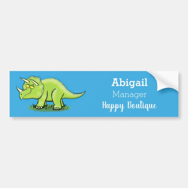 Cute happy green triceratops dinosaur cartoon bumper sticker (Front)