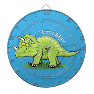 Cute happy green triceratops dinosaur cartoon dartboard