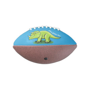 Cute happy green triceratops dinosaur cartoon football