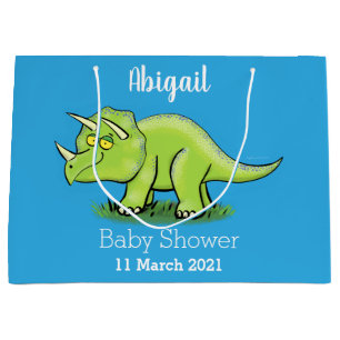 Cute happy green triceratops dinosaur cartoon large gift bag