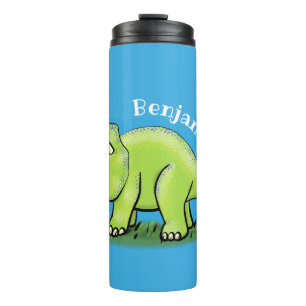 Cute happy green triceratops dinosaur cartoon thermal tumbler