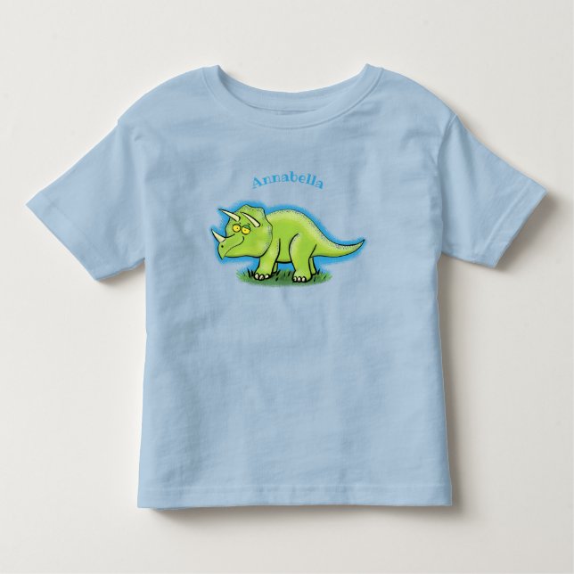 Cute happy green triceratops dinosaur cartoon toddler T-Shirt (Front)