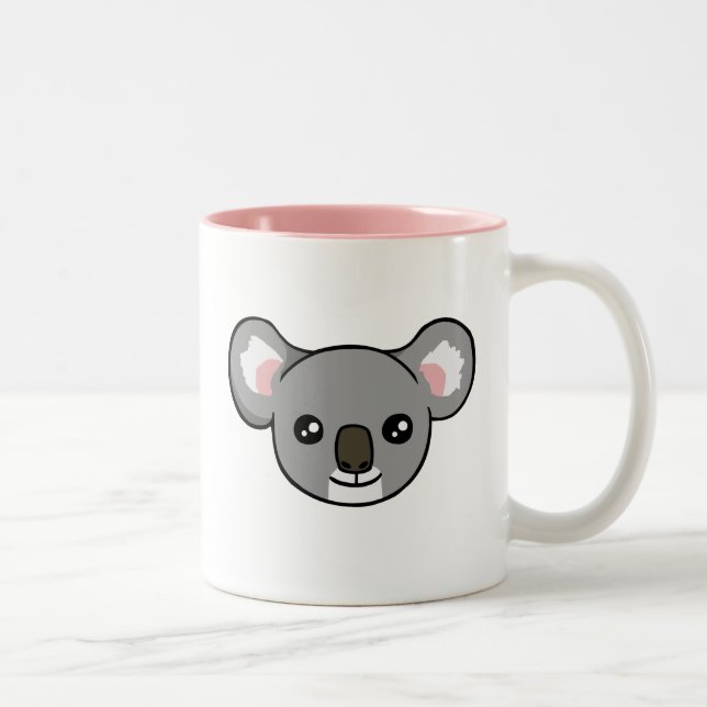 Cute Happy Grey Koala Drawing Face Pink Mug (Right)