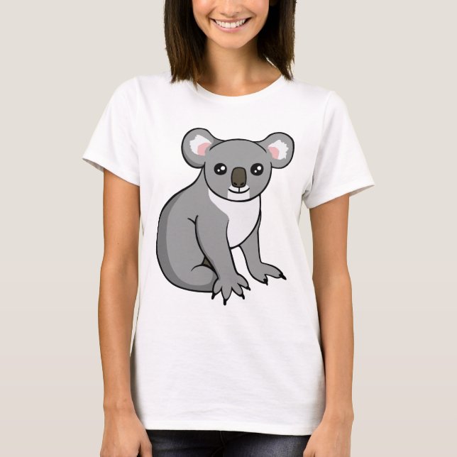 Cute Happy Grey Koala Drawing T-shirt (Front)