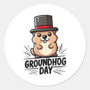 Cute Happy Groundhog Day February 2nd Phils Holida Classic Round Sticker