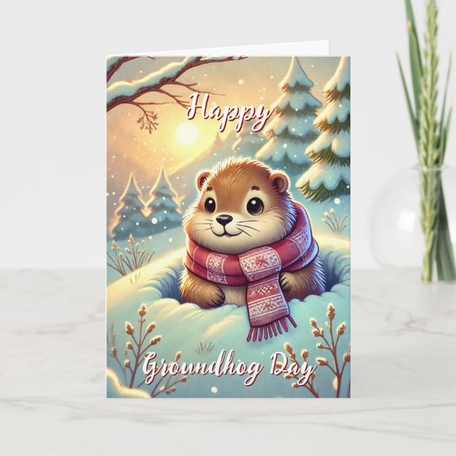 Cute Happy Groundhog Day & History Card (Front)