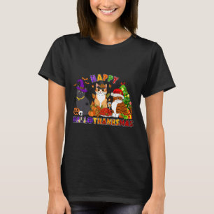 Cute Happy Hallothanksmas Black Cat For Black Cat T-Shirt