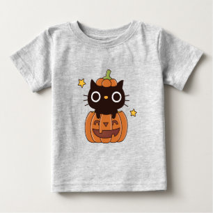 Cute Happy Halloween Black Cat In Pumpkin Baby T-Shirt