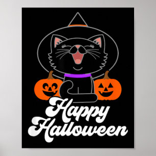 Cute Happy Halloween Black Cat Poster