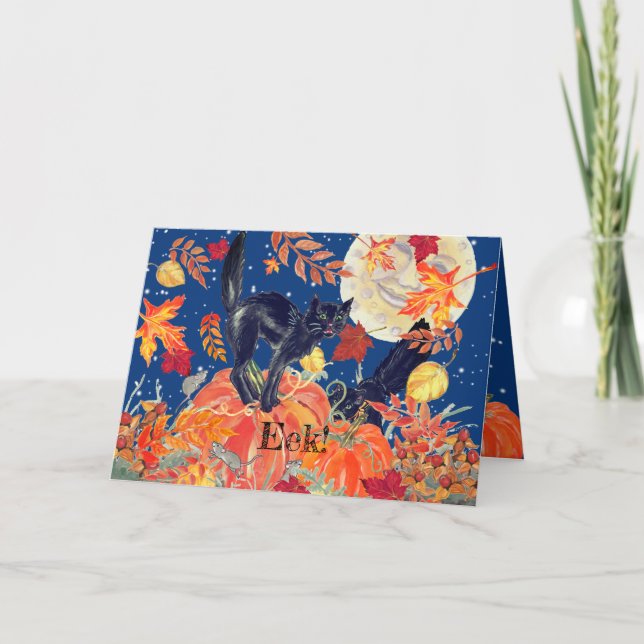 Cute Happy Halloween Cat Mouse Moon Pumpkin Kid's  Card (Front)