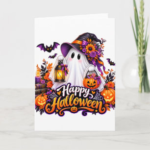 Cute Happy Halloween Ghost – Spooky & Colourful Card