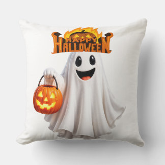 Cute Happy Halloween Ghost Throw Pillow - Spooky C