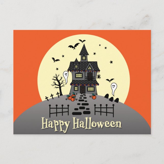 Cute Happy Halloween Haunted House Postcard (Front)