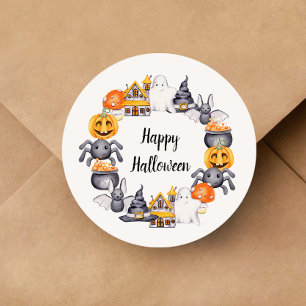 Cute Happy Halloween Illustration Classic Round Sticker