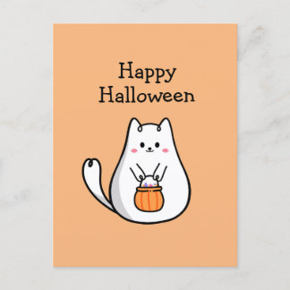 Cute Happy Halloween Kitty Cat Trick or Treat Postcard