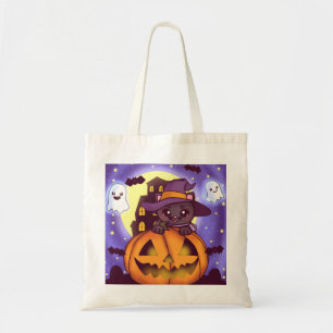 cute Happy Halloween October Pumpkin Cat Tote Bag