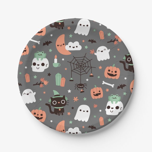Cute Happy Halloween Pattern Party Supplies Paper Plate (Front)