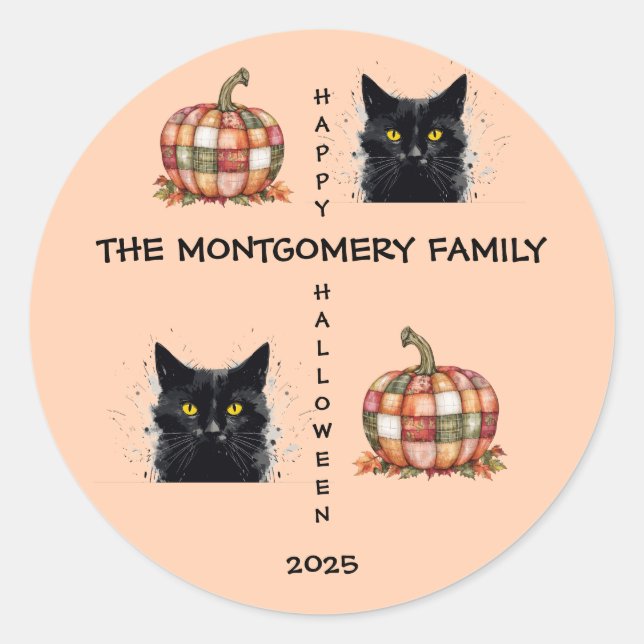 Cute Happy Halloween Personalised Classic Round Sticker (Front)